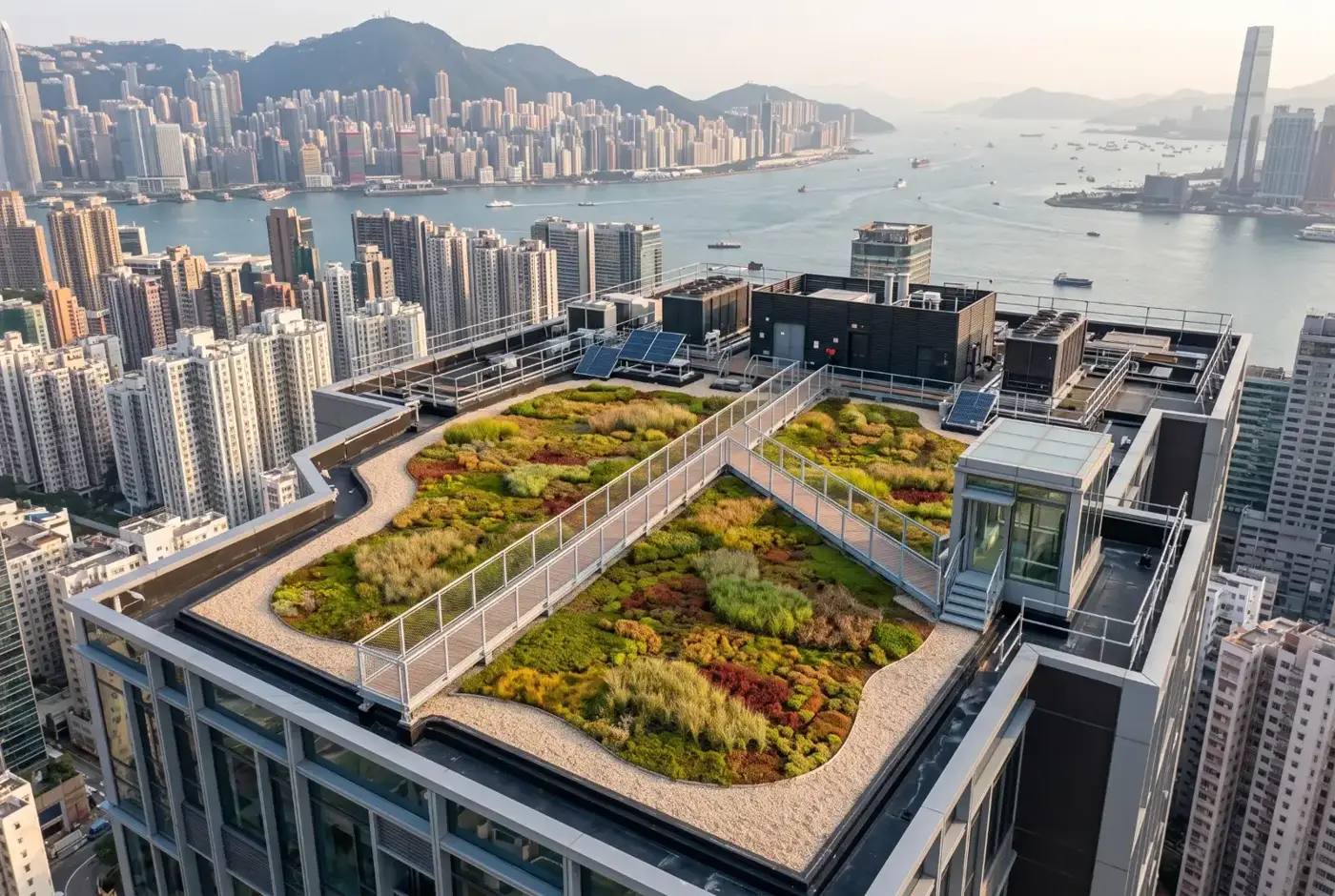 A thin green roof on a Hong Kong tower · 香港住宅大廈的薄層綠色屋頂